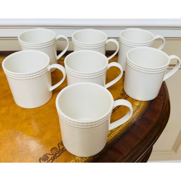 Kate Spade New York White Lenox Wickford 10 oz Rope Accent Mugs Set of 7 - Picture 2 of 9